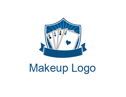 playing card in shield with banner