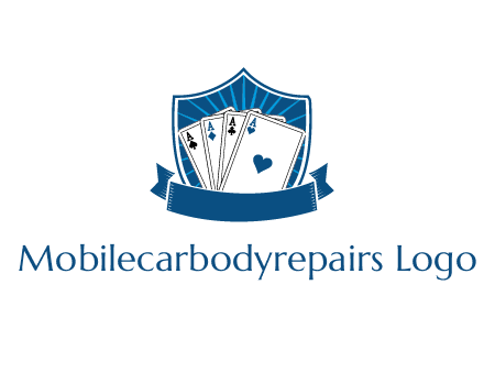 playing card in shield with banner