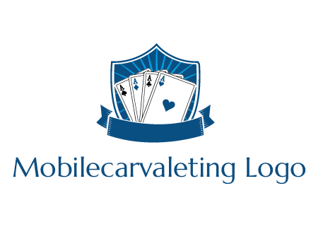 playing card in shield with banner