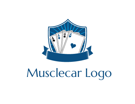 playing card in shield with banner