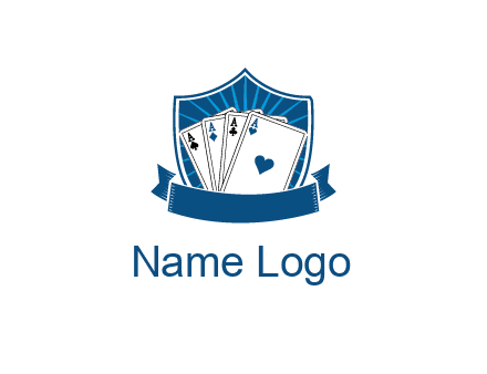 playing card in shield with banner