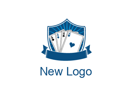 playing card in shield with banner