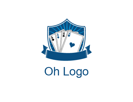 playing card in shield with banner