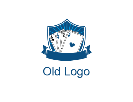 playing card in shield with banner