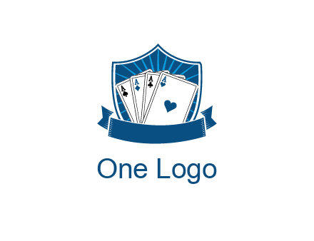 playing card in shield with banner