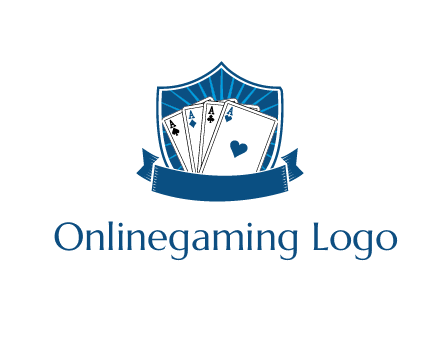playing card in shield with banner