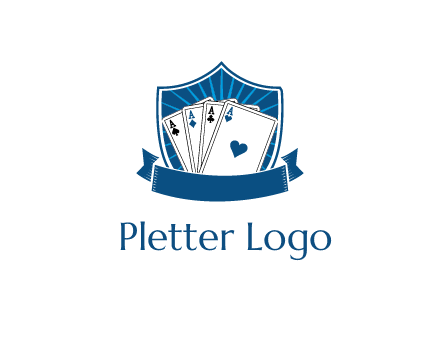 playing card in shield with banner