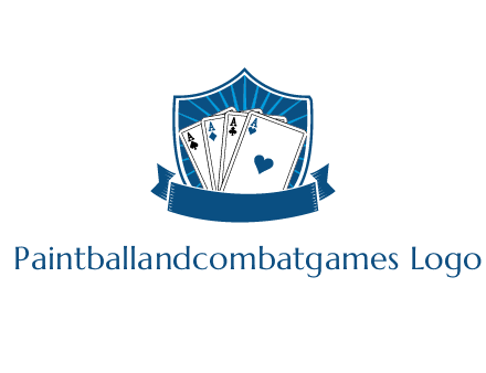 playing card in shield with banner