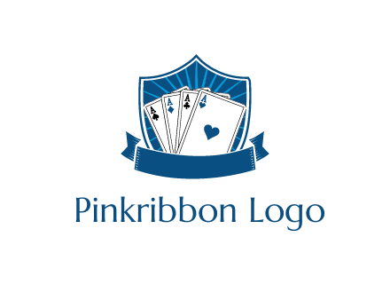 playing card in shield with banner