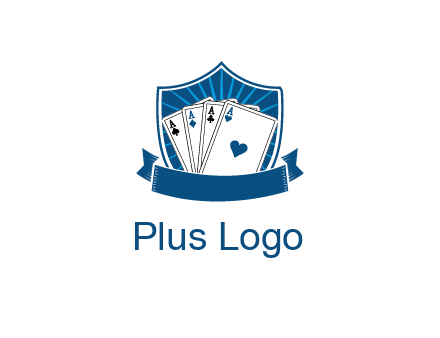 playing card in shield with banner