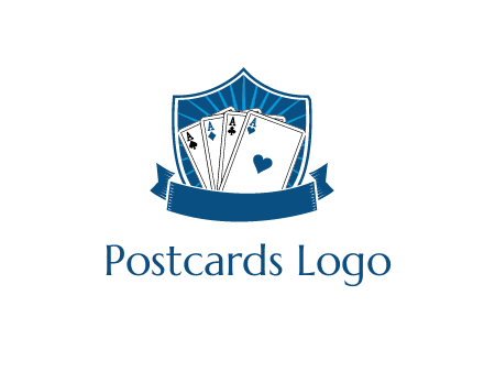 playing card in shield with banner