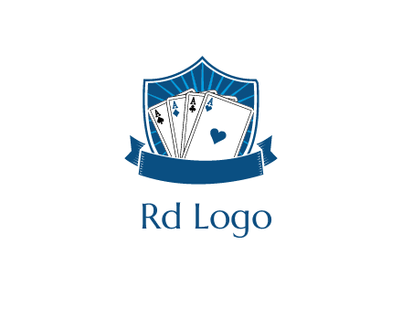 playing card in shield with banner