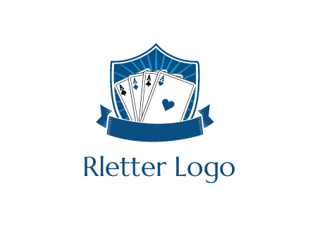 playing card in shield with banner