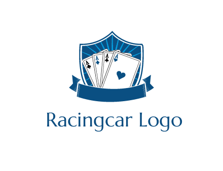 playing card in shield with banner