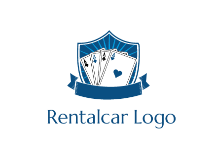 playing card in shield with banner