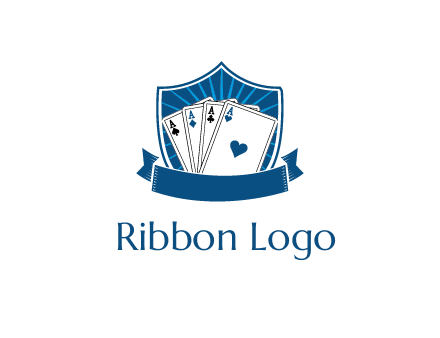 playing card in shield with banner