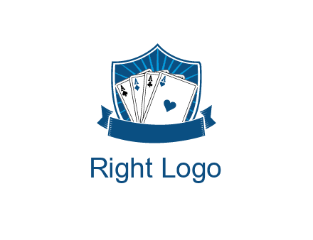 playing card in shield with banner