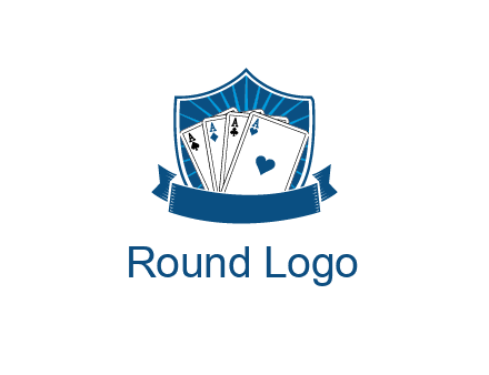 playing card in shield with banner