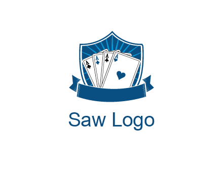playing card in shield with banner