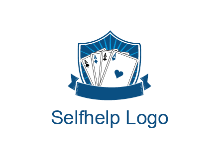 playing card in shield with banner