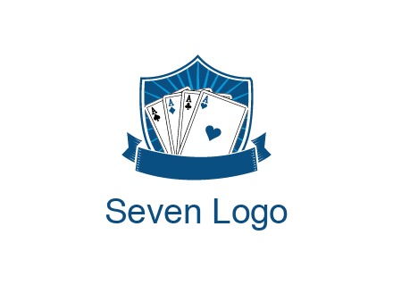 playing card in shield with banner