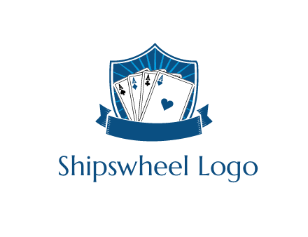 playing card in shield with banner