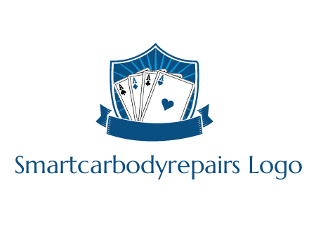 playing card in shield with banner