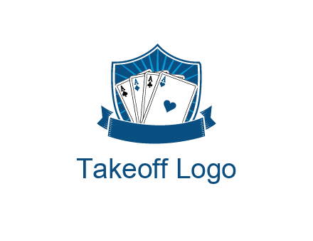 playing card in shield with banner