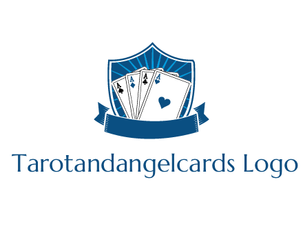playing card in shield with banner