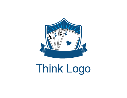 playing card in shield with banner