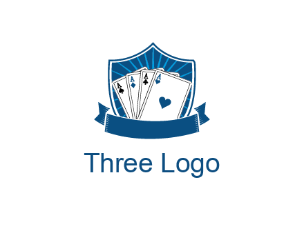playing card in shield with banner