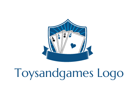 playing card in shield with banner