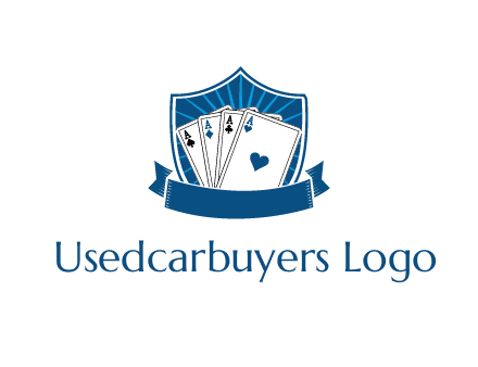 playing card in shield with banner