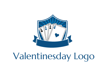 playing card in shield with banner