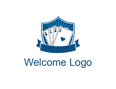 playing card in shield with banner