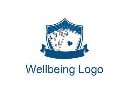 playing card in shield with banner