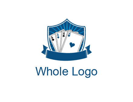 playing card in shield with banner