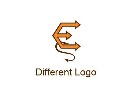letter E with arrows and devil tail