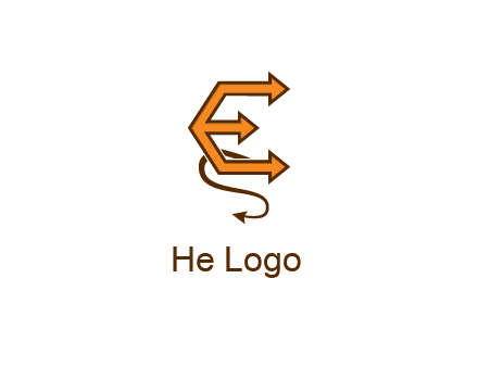 letter E with arrows and devil tail