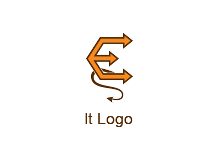 letter E with arrows and devil tail