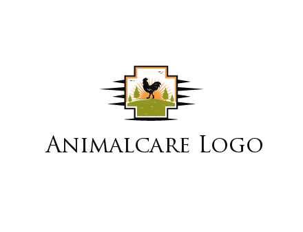 chicken with sun and trees in field in first aid sign