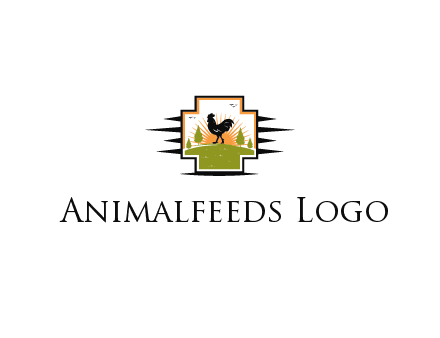 chicken with sun and trees in field in first aid sign