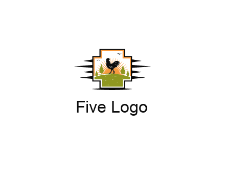 chicken with sun and trees in field in first aid sign