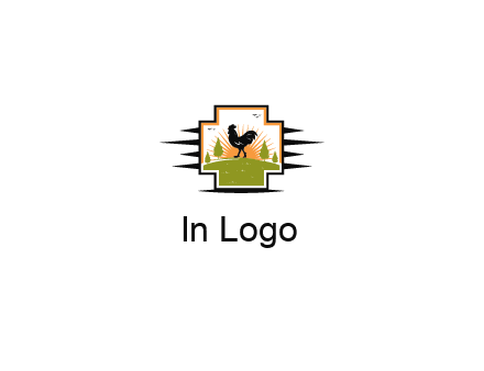 chicken with sun and trees in field in first aid sign