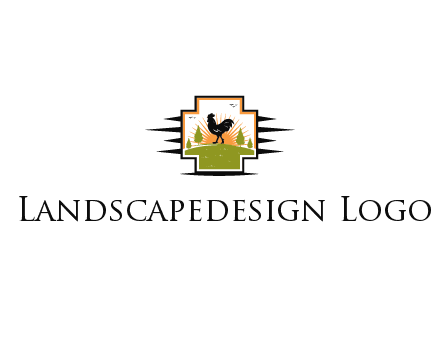 chicken with sun and trees in field in first aid sign
