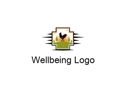 chicken with sun and trees in field in first aid sign