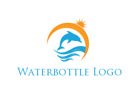 ocean waves with dolphin jumping and sun