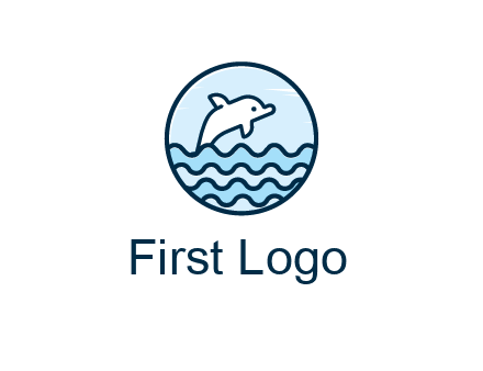 dolphin with sea waves in circle