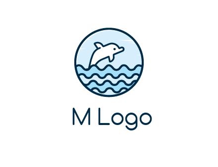 dolphin with sea waves in circle