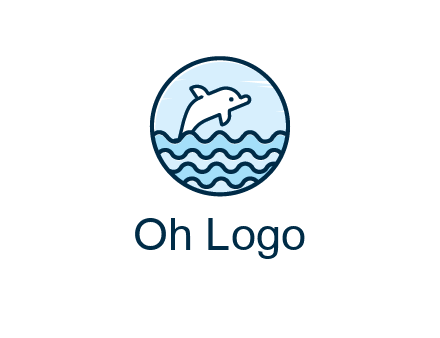 dolphin with sea waves in circle